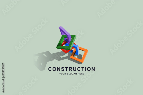 Construction buildings or 3D box frame square logo design template