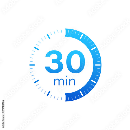 The 30 minutes, stopwatch vector icon. Stopwatch icon in flat style on a white background. Vector stock illustration.