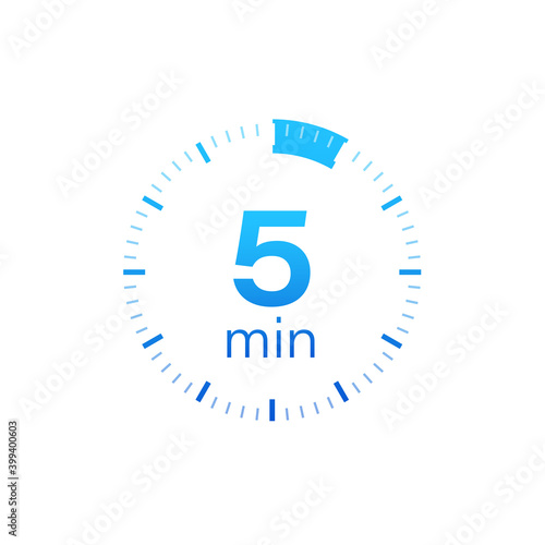 The 5 minutes, stopwatch vector icon. Stopwatch icon in flat style on a white background. Vector stock illustration.