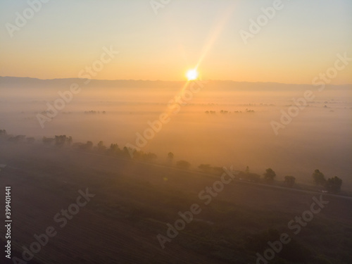Morning sunrise misty on field silhouette nature countryside