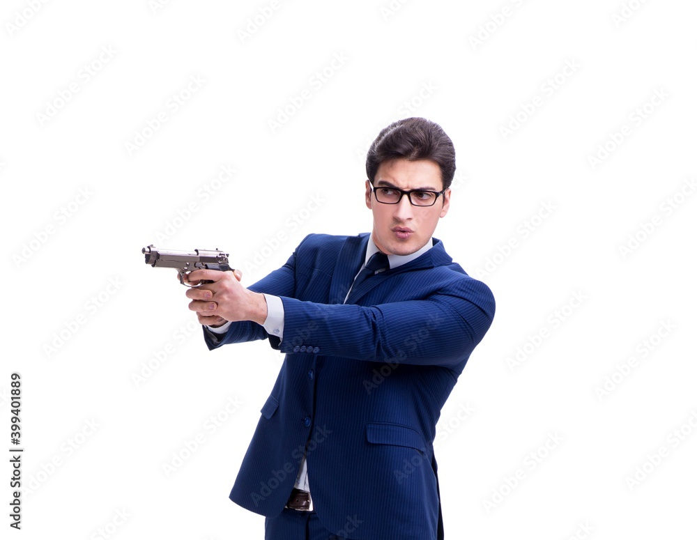 Businessman with gun isolated on white background Businessman with gun isolated on white background