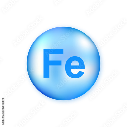 Mineral Fe Ferum blue shining pill capsule isolated on white background.