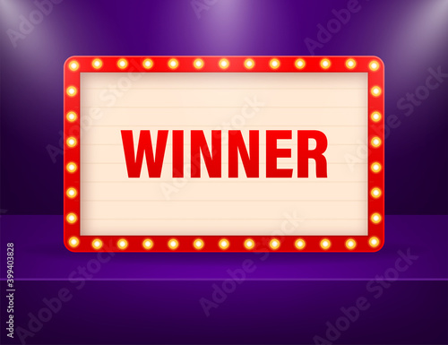 3d retro winner for banner design. Win prize. Vector background. Retro template for game background design.