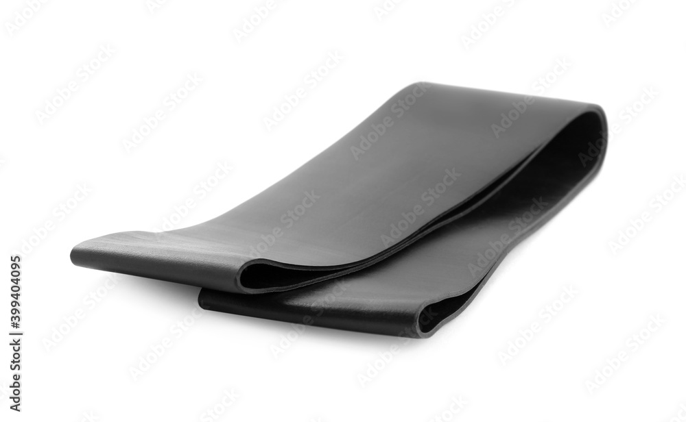 Dark grey elastic resistance band isolated on white. Fitness equipment Dark grey elastic resistance band isolated on white. Fitness equipment