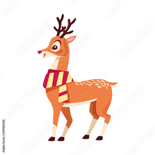 happy merry christmas reindeer wearing scarf icon