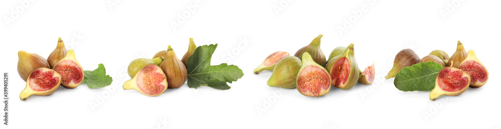 Set of tasty figs on white background. Banner design Set of tasty figs on white background. Banner design