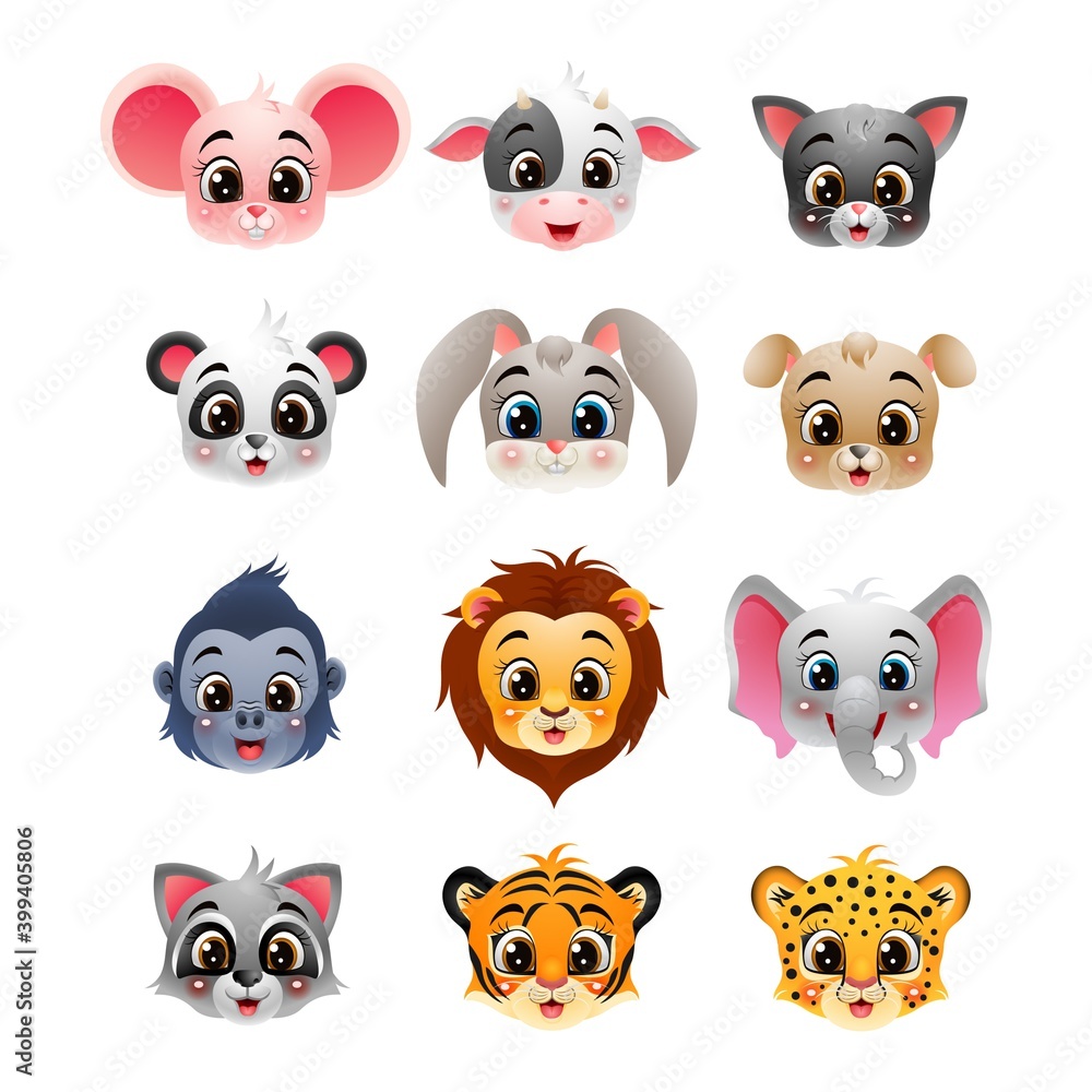 Cartoon happy wild animals head collection Cartoon happy wild animals head collection