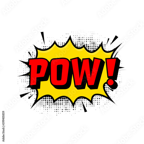 Pow in vintage style. Cartoon style vector. Pop art. Vector text. Wow effect.