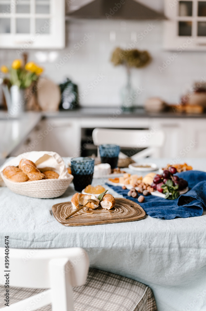 Served tasty breakfast in white kitchen Served tasty breakfast in white kitchen