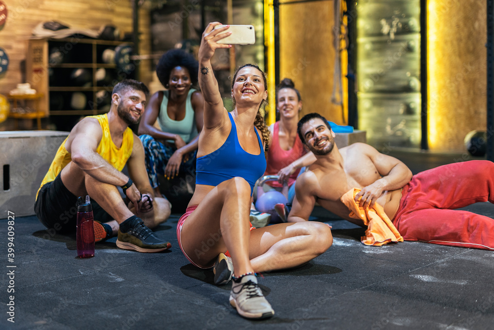 Group of Athletes Taking Selfie At Gym Group of Athletes Taking Selfie At Gym