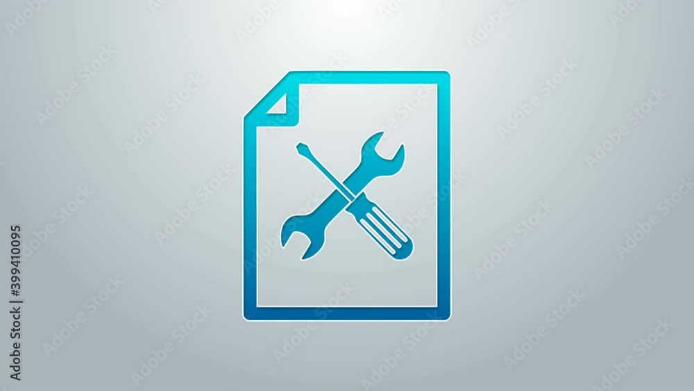 Blue line File document with screwdriver and wrench icon isolated on grey background. Adjusting, service, setting, maintenance, repair, fixing. 4K Video motion graphic animation Blue line File document with screwdriver and wrench icon isolated on grey background. Adjusting, service, setting, maintenance, repair, fixing. 4K Video motion graphic animation
