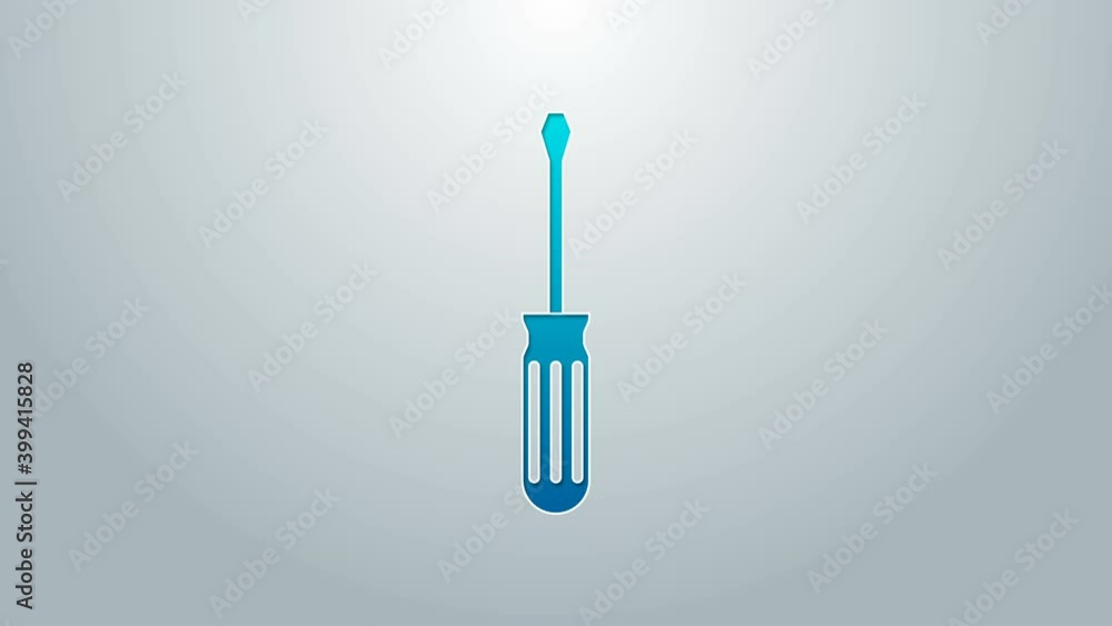 Blue line Screwdriver icon isolated on grey background. Service tool symbol. 4K Video motion graphic animation Blue line Screwdriver icon isolated on grey background. Service tool symbol. 4K Video motion graphic animation