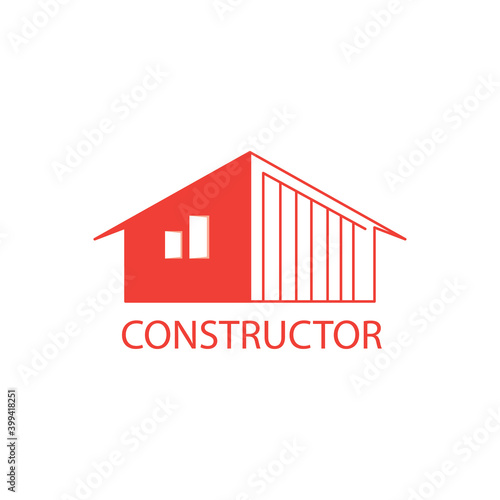 house construction logo outline illustration with color design vector