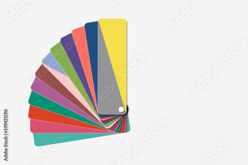 ultimate gray and illuminating colors, color of the year 2021, fanned trendy colour palette, sample swatch book guide, stock vector illustration clip art mockup