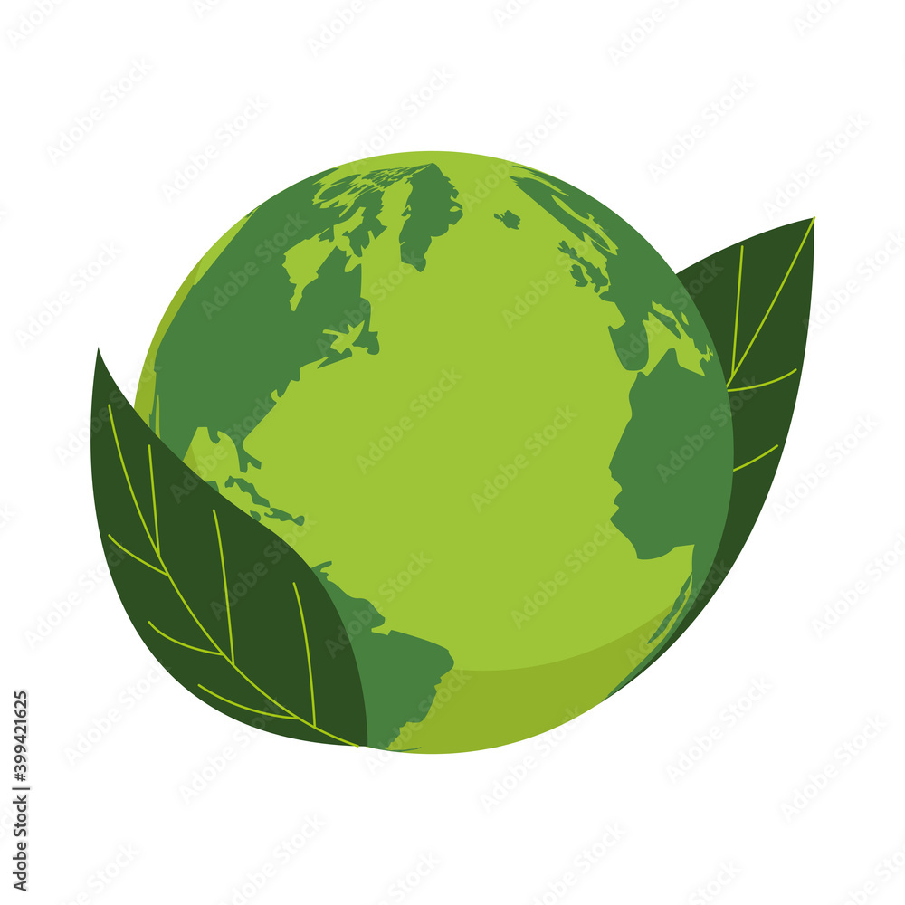 world planet earth with leafs ecology icon world planet earth with leafs ecology icon
