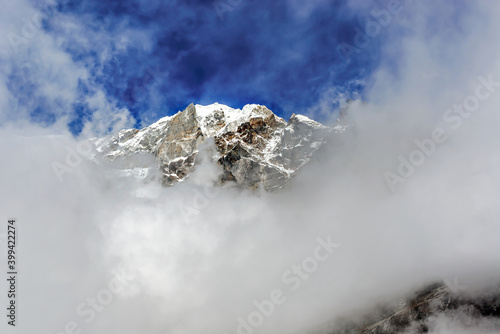 Himalayan peaks in Thangnag on trekking route to Mera peak in Nepal. photo