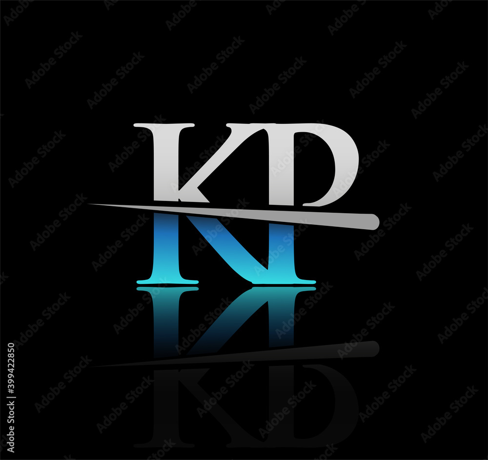 initial logotype letter KP company name colored blue and silver swoosh design. vector logo for business and company - obrazy, fototapety, plakaty 