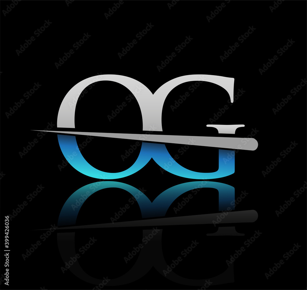 initial logotype letter OG company name colored blue and silver swoosh ...