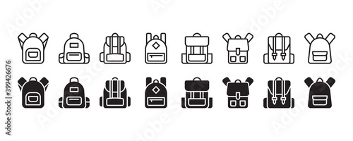 Backpack, school bag icon set. Vector graphic illustration. Suitable for website design, logo, app, template, and ui.  photo