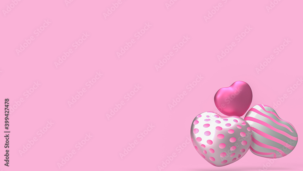 The three heart on pink background  for valentines day holiday content 3d rendering.