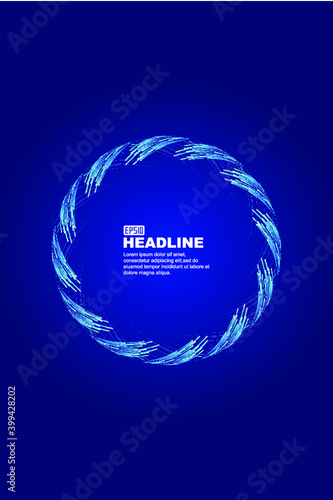 Blue light lines forming a spiral circle, Internet technology.