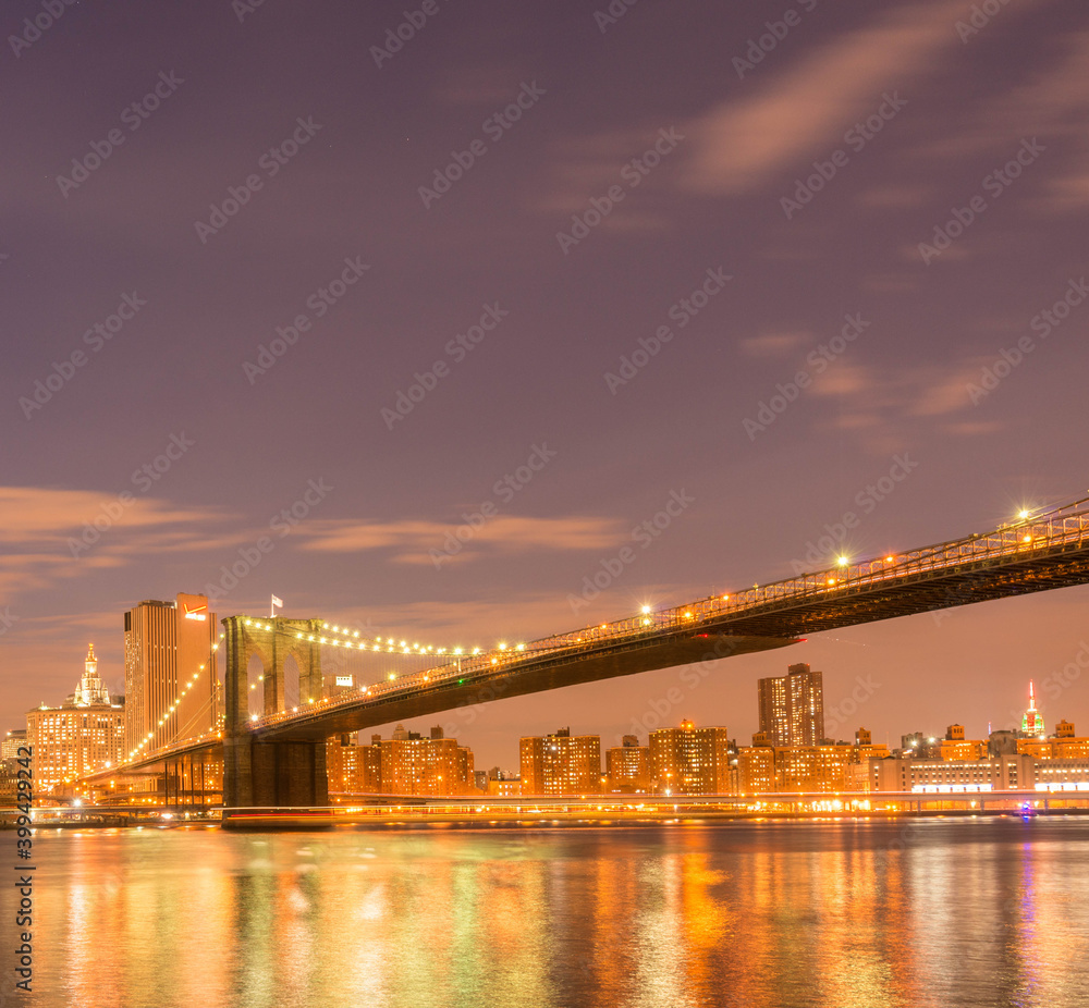 Night view of Manhattan and Brooklyn bridge