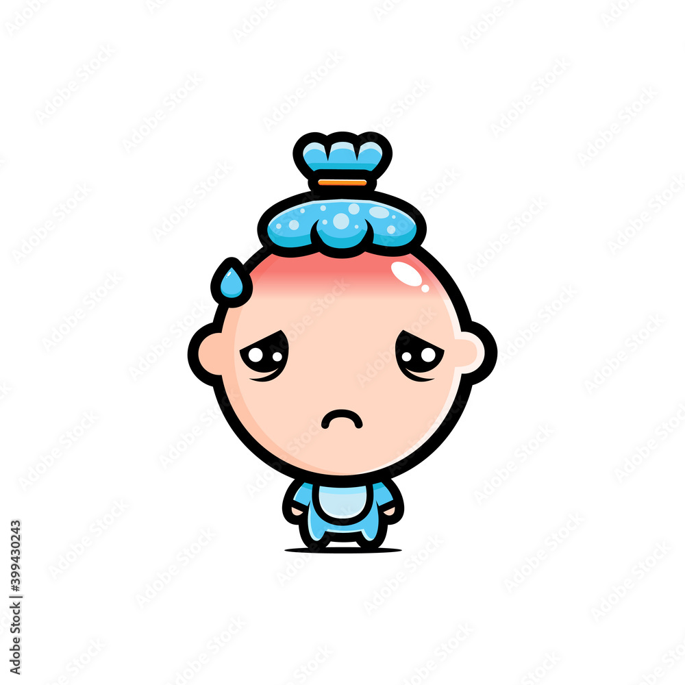 Vector design of cute baby character is sick Vector design of cute baby character is sick