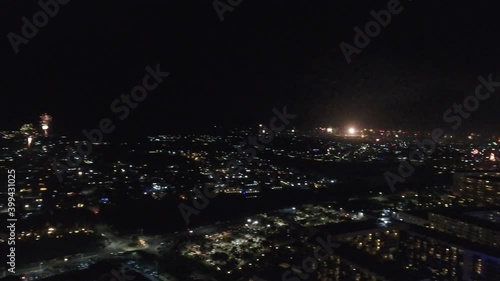 Wallpaper Mural Aerial Panoramic Nighttime Fireworks Display Over City, Water, and Skyline, New Year’s Eve, Aruba Torontodigital.ca