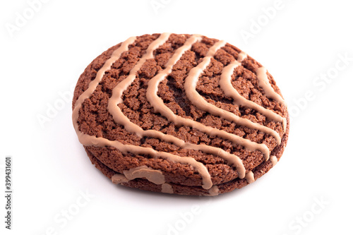 Soft Chocolate Fudge Cookie with Swirl Icing on a White Background photo