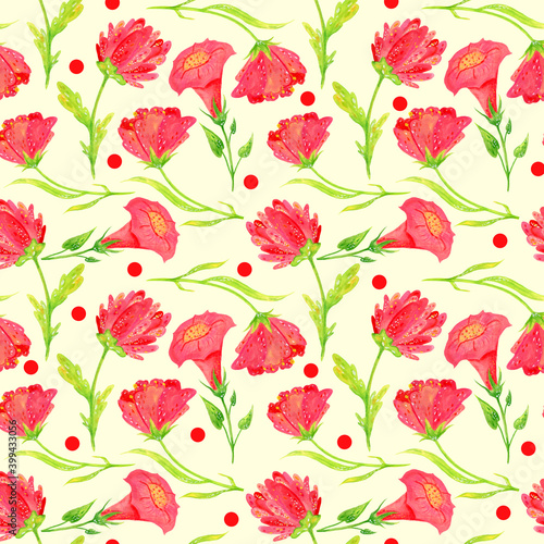 Seamless pattern pink, romantic, abstract flowers in watercolor.Children, cute illustration in watercolor. Background for March 8 and Valentine's Day. © alexlaz