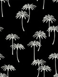 Realistic palm trees illustration seamless pattern. Flat vector in black and white