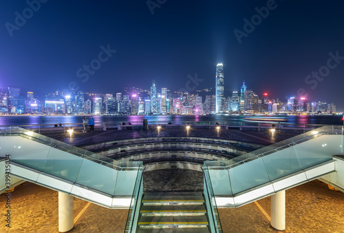 Photography Seaside promenade of Victoria harbor of Hong Kong city