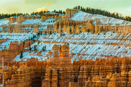 Snow Capped Inspiration Point and Hoodoos of Silent City From Sunset Point, Bryce Canyon National Park, Utah, USA