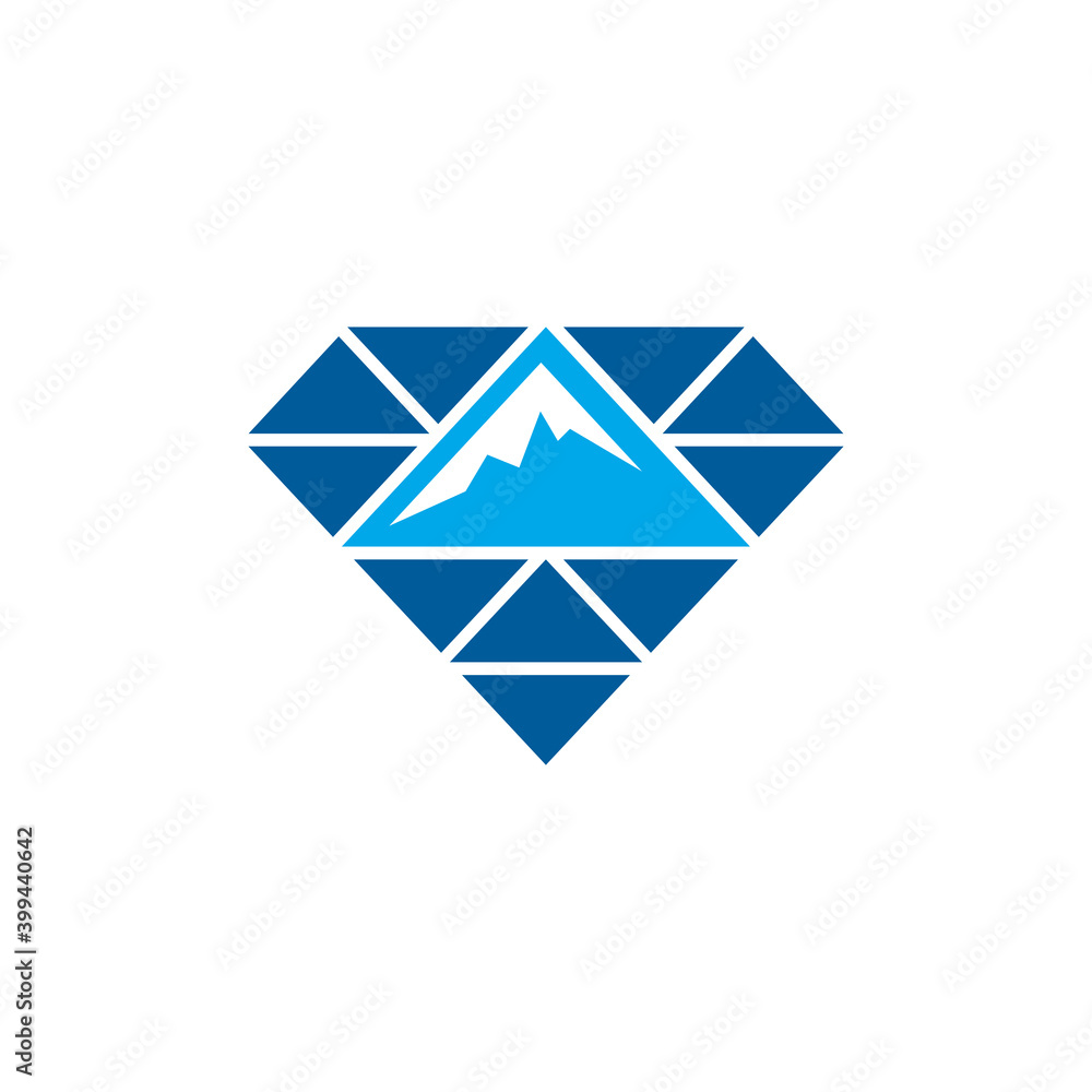 Mountain diamond logo concept with simple flat logo template in blue color Mountain diamond logo concept with simple flat logo template in blue color
