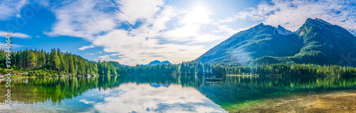 Colorful view of Hintersee lake in Bavarian Alps on the Austrian border, Germany, Europe