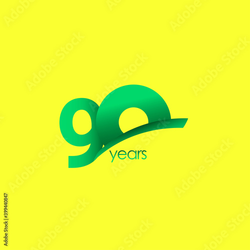 90 Years Anniversary Celebration Green Shape Vector Template Design Illustration