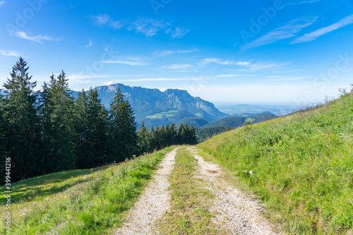 Green landscape of Watzmann hill near German and Austrian border. 