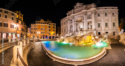 View of Rome Di Trevi square with fountain (Fontana di Trevi) in Rome, Italy at night