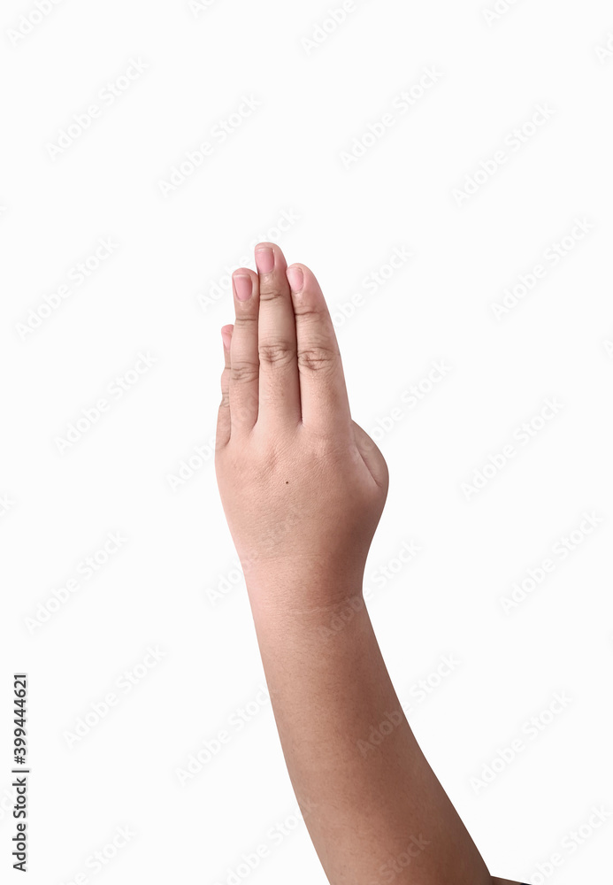 Hands held up as symbols on a isolated white background. Hands held up as symbols on a isolated white background.
