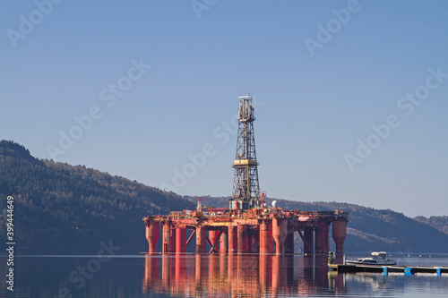 Oil rig in Lyngdalsfjord in Norway photo