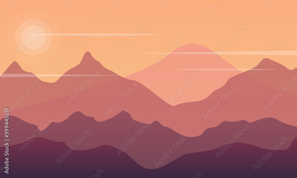 Beautiful scenery mountains at sunset. City vector
