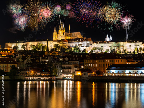 Fireworks display at Prague's castle in Czech Republic 