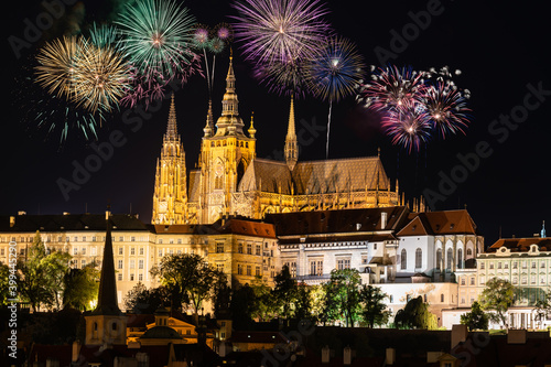 Photography Fireworks display at Prague's castle in Czech Republic