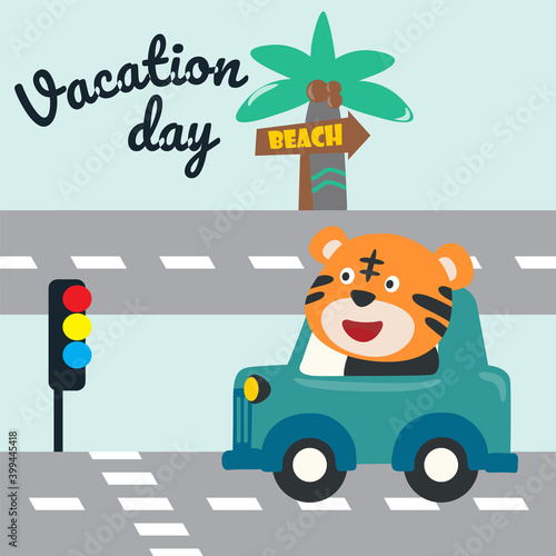 Cute tiger on transport  transportation vehicle drivers character. Creative vector childish background for fabric  textile  nursery wallpaper  poster  card  brochure. and other decoration.