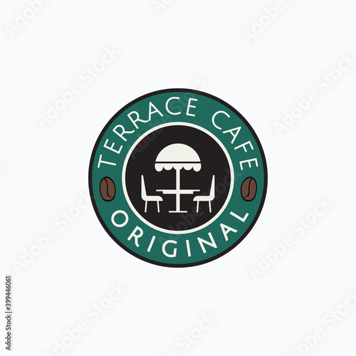 Vector illustration of terrace cafe for coffee shop logo design