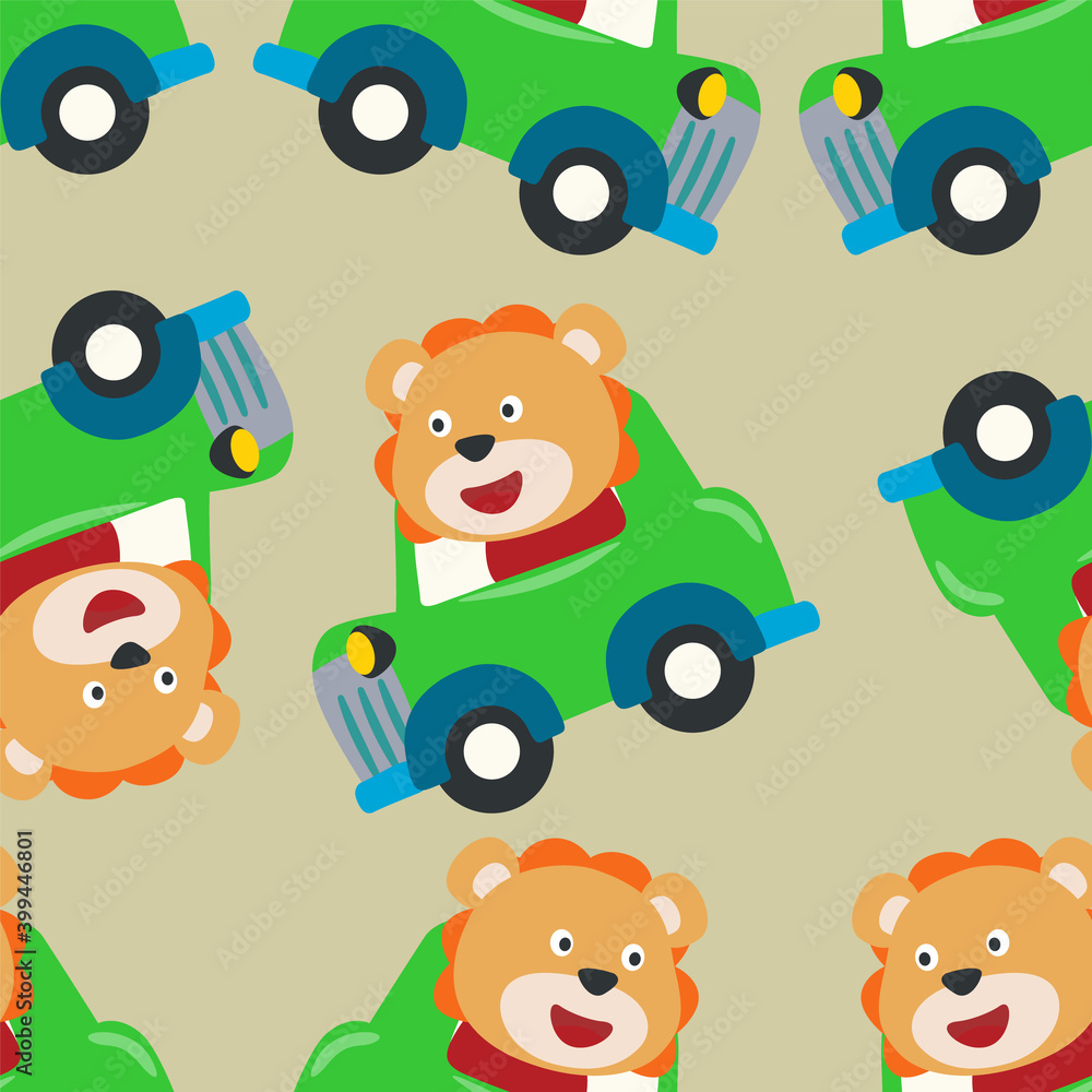 Seamless pattern vector of vehicle cartoon with funny animal. Creative vector childish background for fabric, textile, nursery wallpaper, card, poster and other decoration. Seamless pattern vector of vehicle cartoon with funny animal. Creative vector childish background for fabric, textile, nursery wallpaper, card, poster and other decoration.