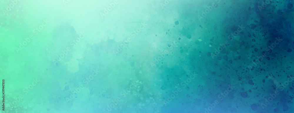 Pastel blue and green background with white paint spray spatter and texture grunge, soft classy spring or Easter colors