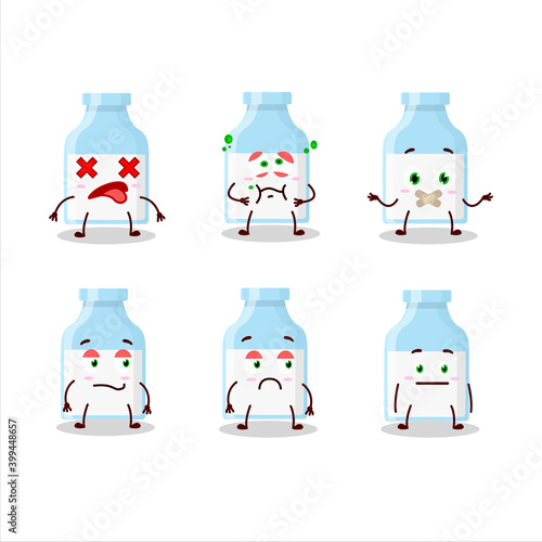Milk bottle cartoon character with nope expression