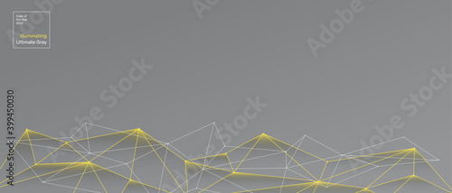 Vector abstract background in the colors of the year 2021. Ultimate gray and Illuminating yellow. Banner template design with place for text and polygonal linear shapes. Copyspace.