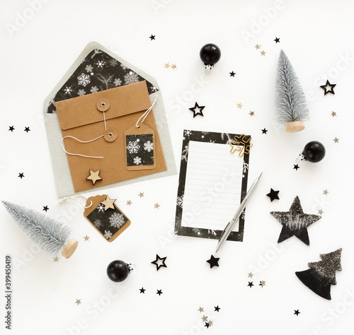 Christmas background . New Year decorations , gift boxes and blank for text, ...